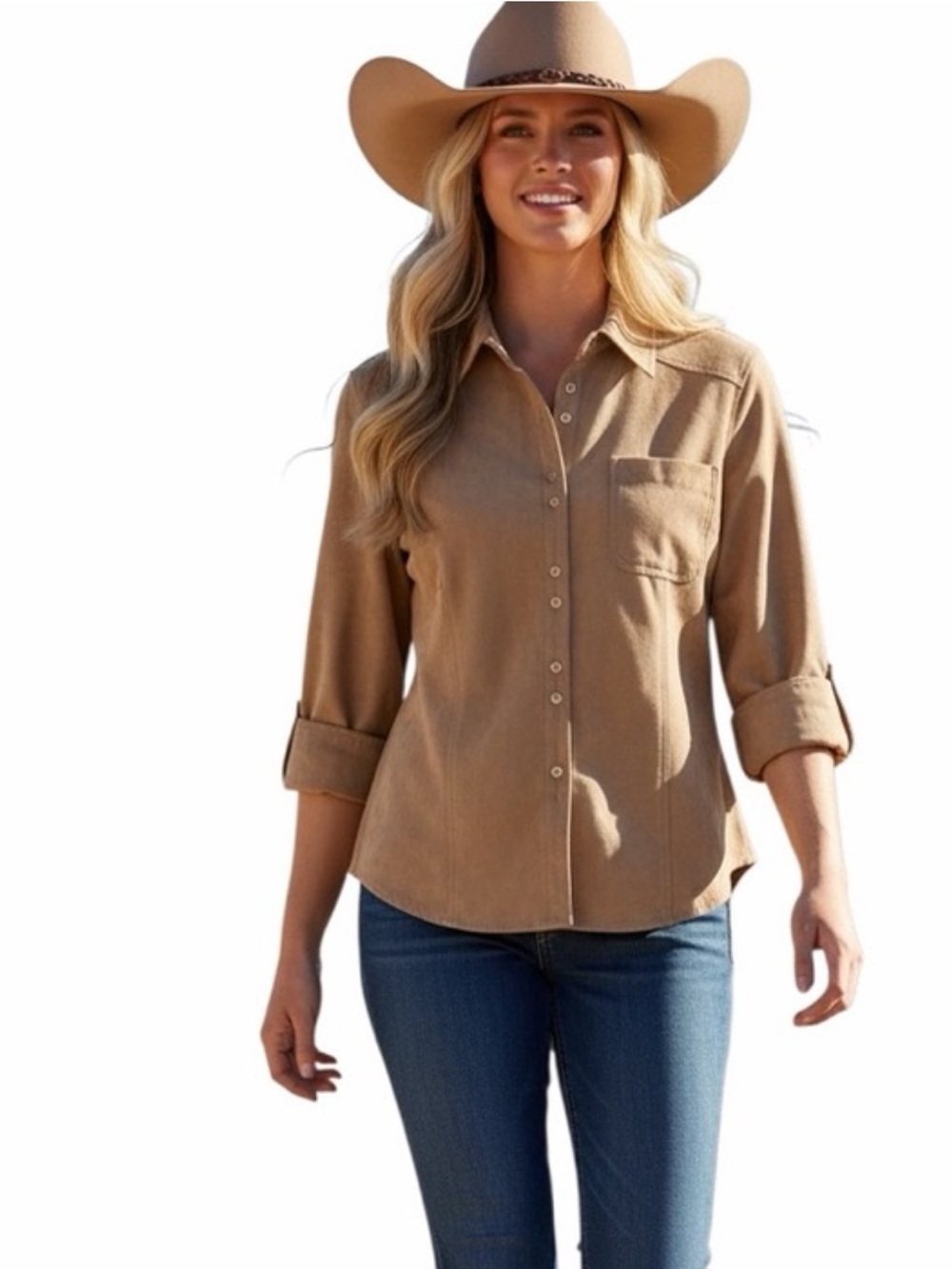 VTG Fiorlini Mocha Mousse Faux Suede Shirt Button Up Top SZ Medium Western Rodeo